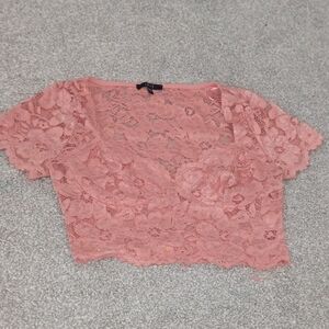 Women's Lace Crop Top in Coral Pink